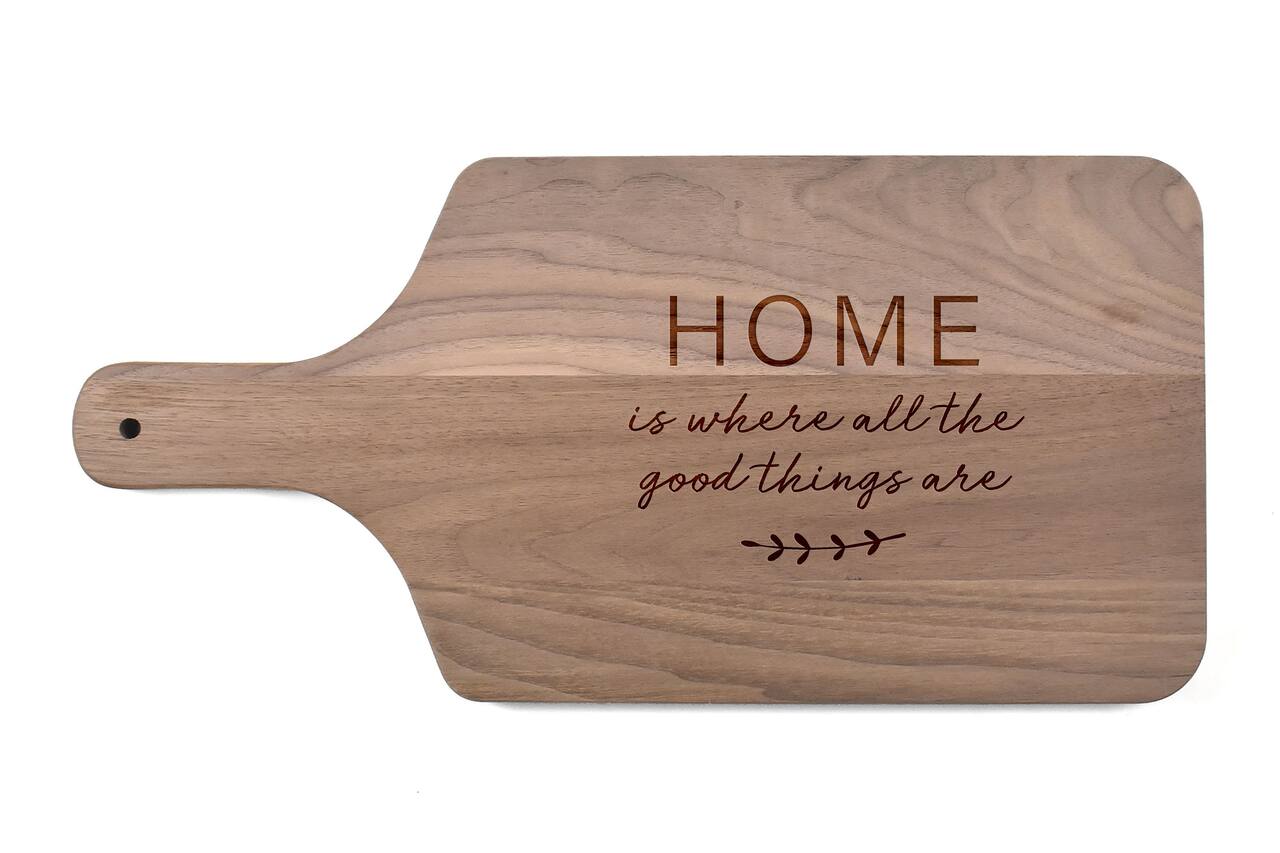 17" Home is Where the Good Things Are Walnut Paddle Cutting Board